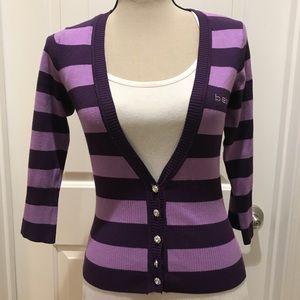 Bebe Logo Purple Violet Stripe Cardigan